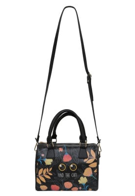 Women Vegan Leather Black Purse - Find the Cat Design - Thumbnail (1)