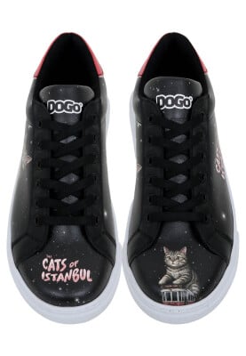 Women Vegan Leather Black Sneakers - Paws on Taksim Design - Thumbnail (1)