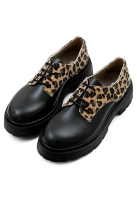 Dogo - Women Vegan Leather Black Sneakers - Black Leo Design