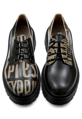 Women Vegan Leather Black Sneakers - Expression Design - Thumbnail (1)