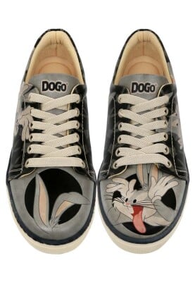 Women Vegan Leather Black Sneakers - Warner Bros Bugs Bunny Playful Bugs Design - Thumbnail (1)