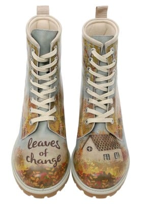 Women Vegan Leather Blue Long Boots - Leaves of Change Design - Thumbnail (1)