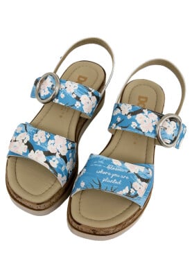 Women Vegan Leather Blue Wedge Sandals - Bloom Where You Are Planted Design - Thumbnail (1)