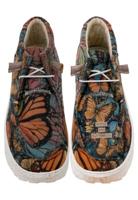 Women Vegan Leather Cream Boots - Moths and Butterflies Design - Thumbnail (1)