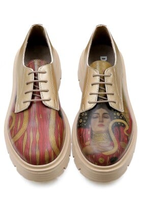 Women Vegan Leather Cream Sneakers - Shine Design - Thumbnail (1)