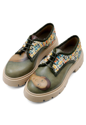 Dogo - Women Vegan Leather Cream Sneakers - Painting of a Lady Design