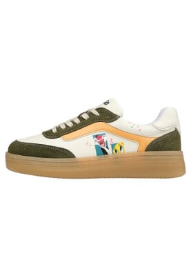 Dogo - Women Vegan Leather Cream Sneakers - Warner Bros Looney Tunes Sylvester and Tweety Design