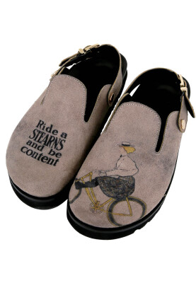Women Vegan Leather Gray Slippers - Rider Woman Design - Thumbnail (1)