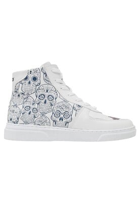 Women Vegan Leather White High Top Sneakers - Remembrance of Frida 