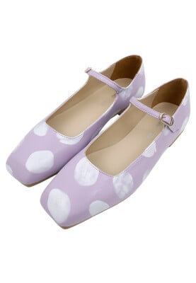 Dogo - Women Vegan Leather Lilac Ballerinas - Brush Dots White Design