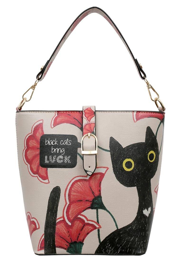 Women Vegan Leather Multicolor Handbag - Black Cats Bring Luck 