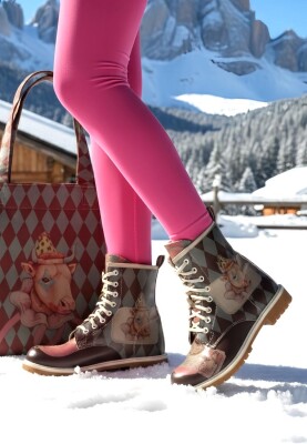 Women Vegan Leather Multicolor Long Boots - Abbie Design - Thumbnail (1)