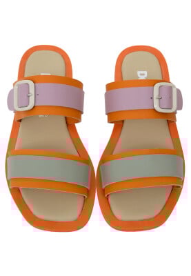 Women Vegan Leather Orange Slippers - Orange Sunny Design - Thumbnail (1)