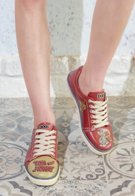 Women Vegan Leather Orange Sneakers - Warner Bros Tom ve Jerry Design - Thumbnail (1)