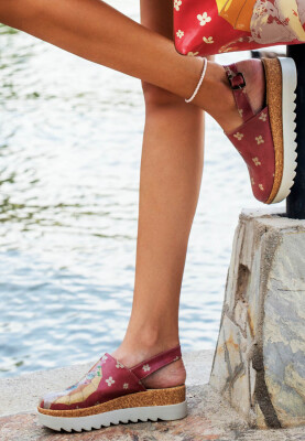 Women Vegan Leather Pink Wedge Sandals - Cat of Grace Design - Thumbnail (1)