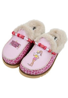 Dogo - Women Vegan Leather Pink Plush Lined Slippers - Warner Bros Pink Leopard Lola Bunny Design