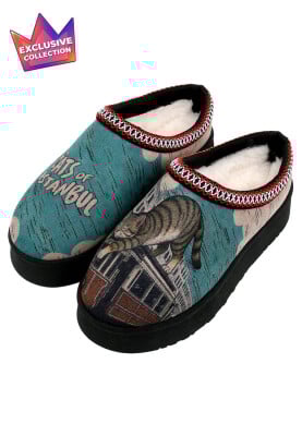 Dogo - Women Vegan Leather Turquoise Plush Lined Slippers - Tram Nap Design
