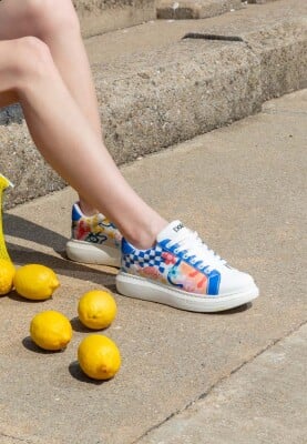 Women Vegan Leather White Sneakers - Azur Design - Thumbnail (1)
