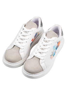 Dogo - Women Vegan Leather White Sneakers - Travel Collage Design