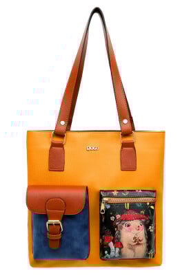 Dogo - Women Vegan Leather Yellow Shoulder Bag - Hedge Hug Design Dogo - Women Vegan Leather Yellow Shoulder Bag - Hedge Hug Design