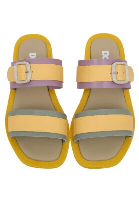 Women Vegan Leather Yellow Slippers - Yellow Sunny Design - Thumbnail (1)