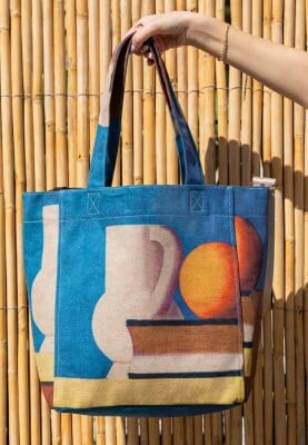 Dogo - Women Vegan Multicolor Large Tote Bag - Arrangement with White Jug Design