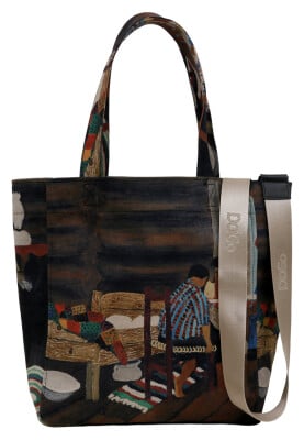 Women Vegan Multicolor Large Tote Bag - Family Time Design - Thumbnail (1)