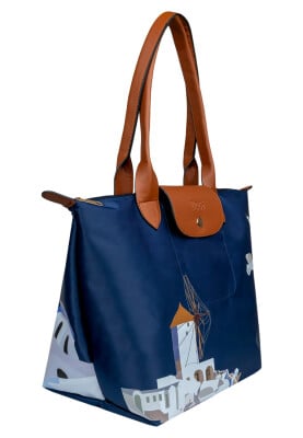 Women Vegan Navy Large Purse - Santorini Design - Thumbnail (1)