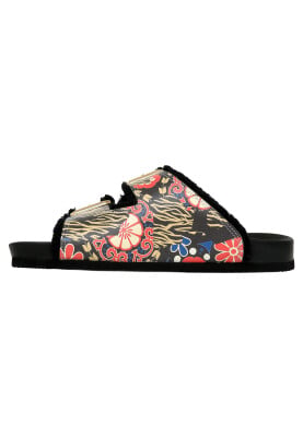 Dogo - Women Vegan Orange Slippers - Ethnic Floral Design