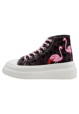 Dogo - Women Vegan Brown Platform High Sneakers - Brown Tropical Design