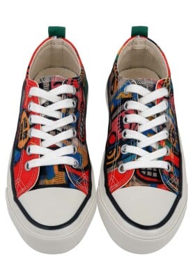 Women Vegan Red Sneakers - Mad Face Design - Thumbnail (1)