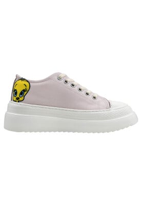 Women Vegan White Platform Sneakers - Warner Bros Looney Tunes Tweety Sylvester Puddy Tat Design - Thumbnail (1)