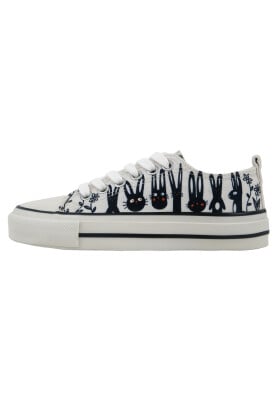 Women Vegan White Sneakers - Line of Rabbits Design - Thumbnail (1)