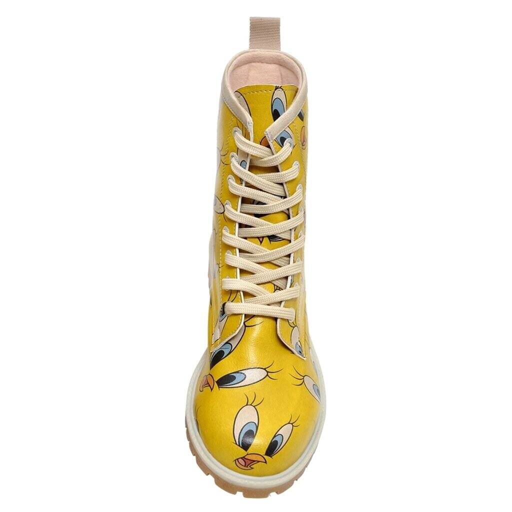DOGO Women Tweety in Yellow Long Boots Handmade Vegan Printed Leather