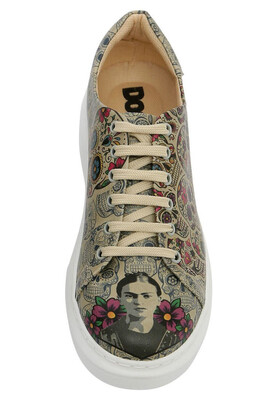 Alternativa occidental interno Women Vegan Leather Multicolor Sneakers - Remembrance Of Frida Kahlo Design  | DOGO Store